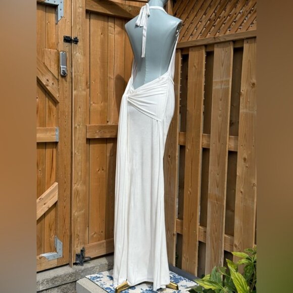 🆕 RAT & BOA 🧿 NWOT Winona White Slinky Cowl Neck Jersey Gown, Sz L - Picture 8 of 16